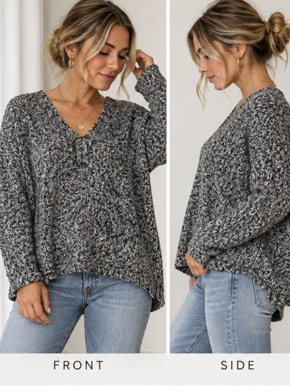 Matilda Jane Heathered Gray V-Neck Knit Pullover